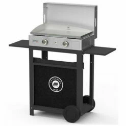 Plancha Gaz 4000w Plaque Inox 68x34cm Avec Chariot Et Couvercle - Le Marquier - Pcti260ic - Noir